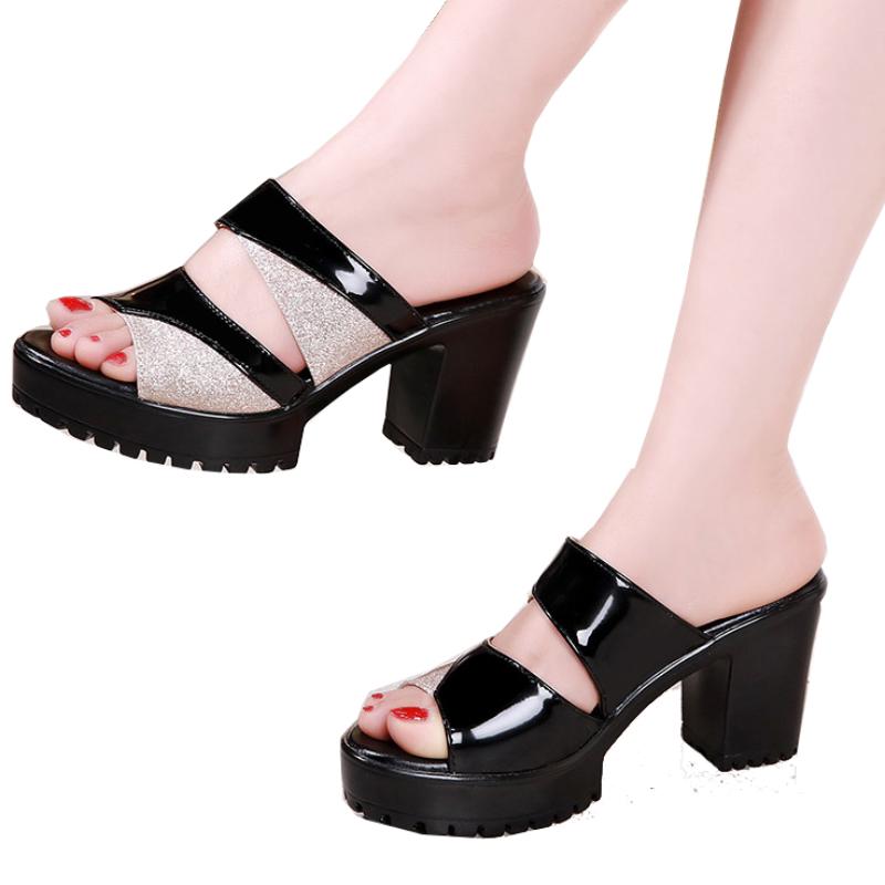 Vysoce kvalitní sandály pro ženy 8cm podpatek nové letní platforma otevřená špička elegantní bota