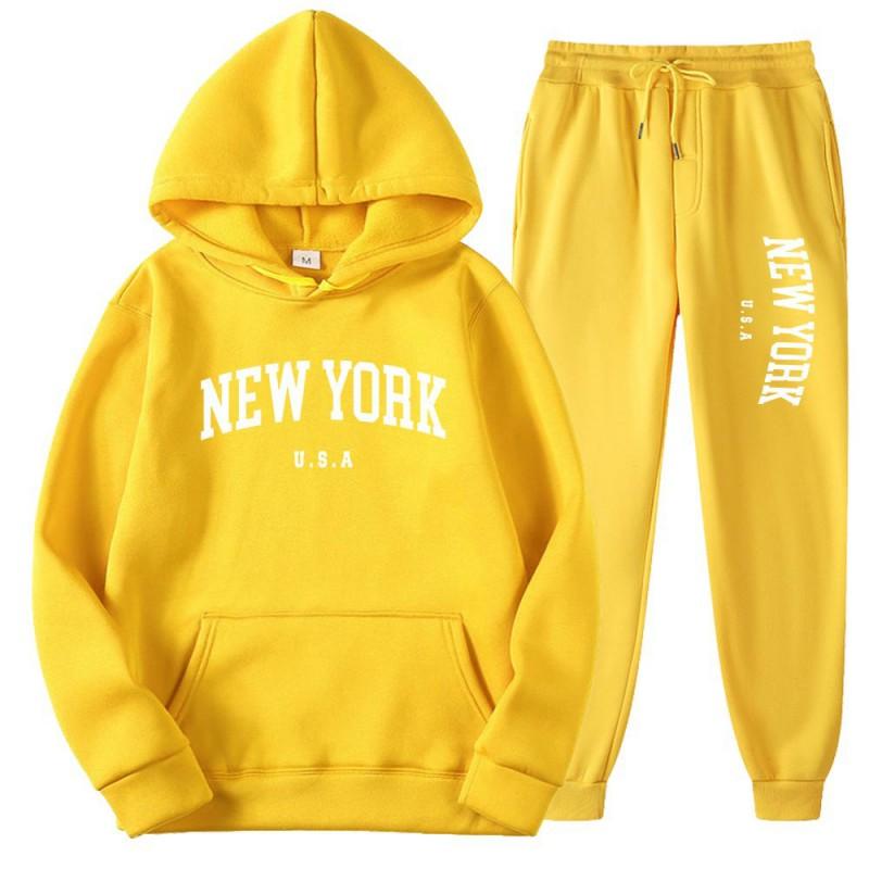 New York Graphic Print Tracksuit Set Mens Womens Loose Fit Hoodie Sweatpants Sportswear Casual Activewear