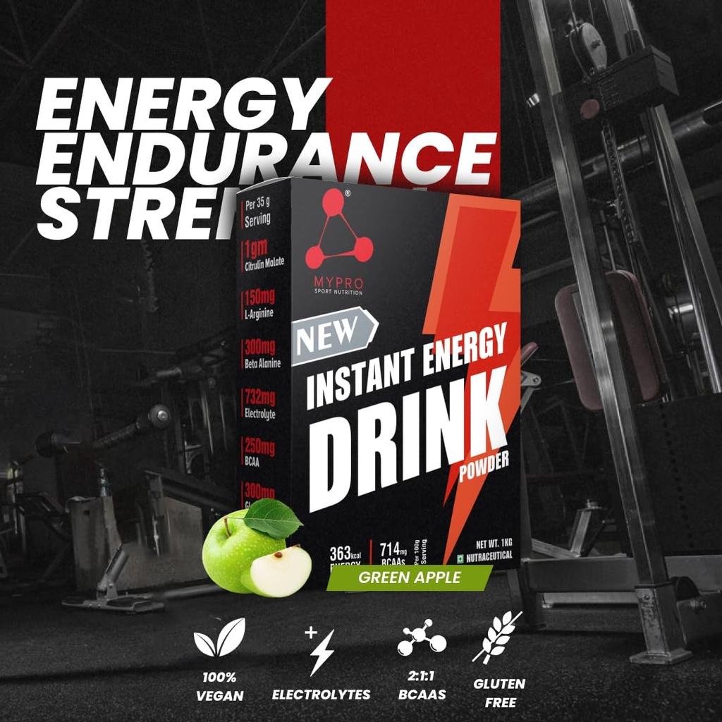 Green Apple Energy Drink (1 Kg), Instant Energy Drink Powder (green Apple),  Mypro Sport Nutrition