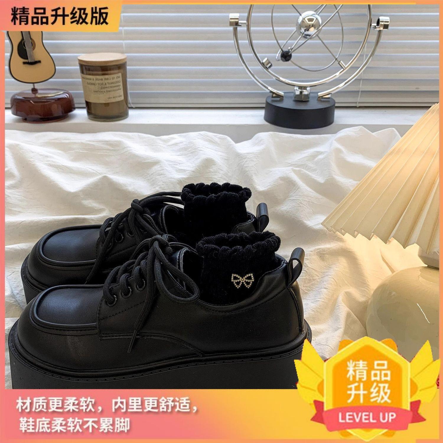 

Маленькие мужские туфли на платформе, маффины, маленькие кожаные туфли, женские, весна 2025, новые универсальные туфли в стиле ретро в британском стиле со шнуровкой и юбкой 40 матовый черный