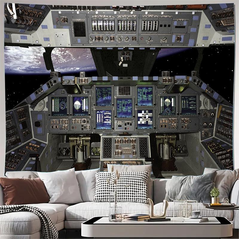 

Интерьер кабины Space Shuttle с видом на Землю Настенный гобелен в стиле космической станции Машинная стирка Декор для любого сезона Принт Дом 74x94cm(29x37in)
