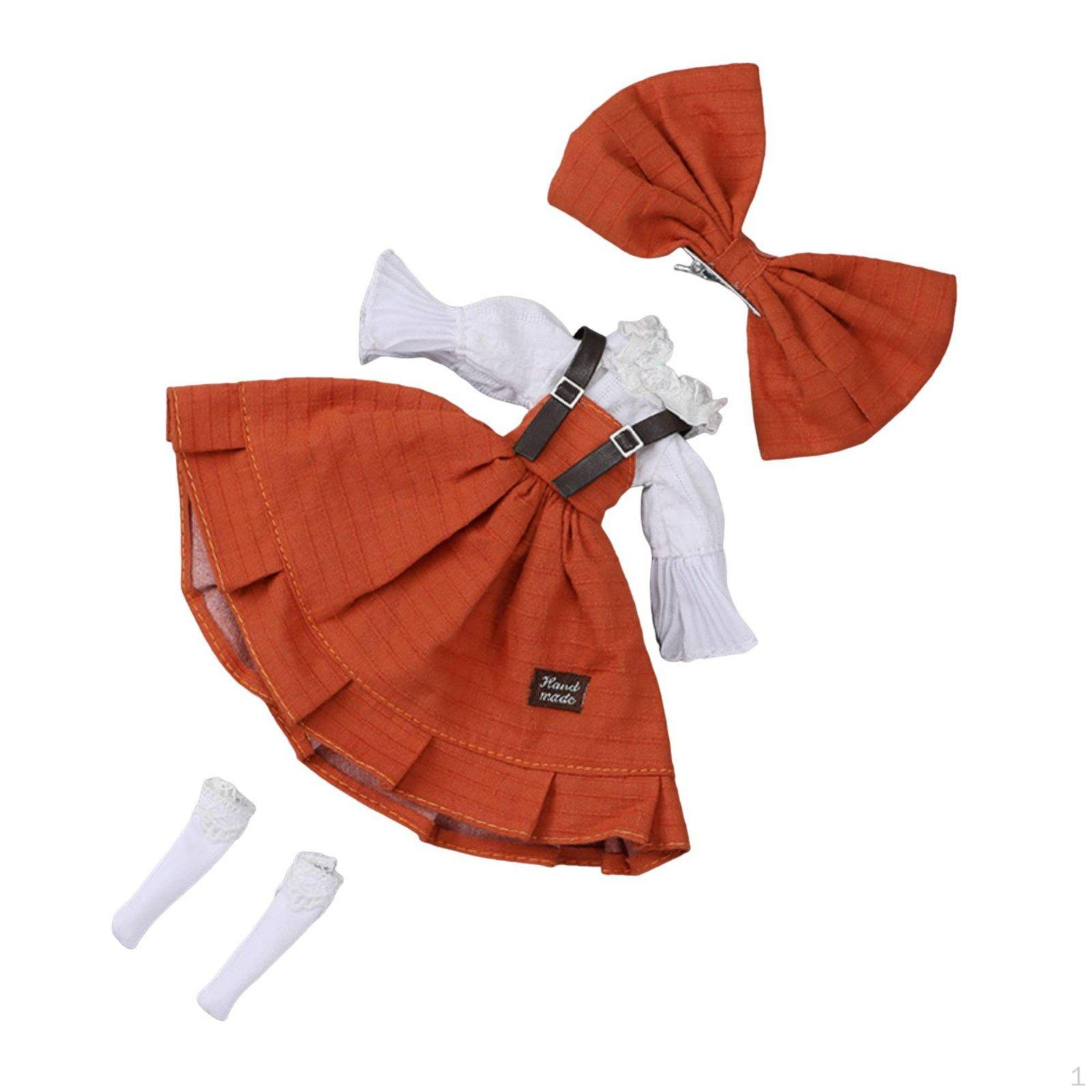 Doll Dress British OB24 Outfit DoubleLayer Textile Miniature for Collection Orange Vest Orange Strap