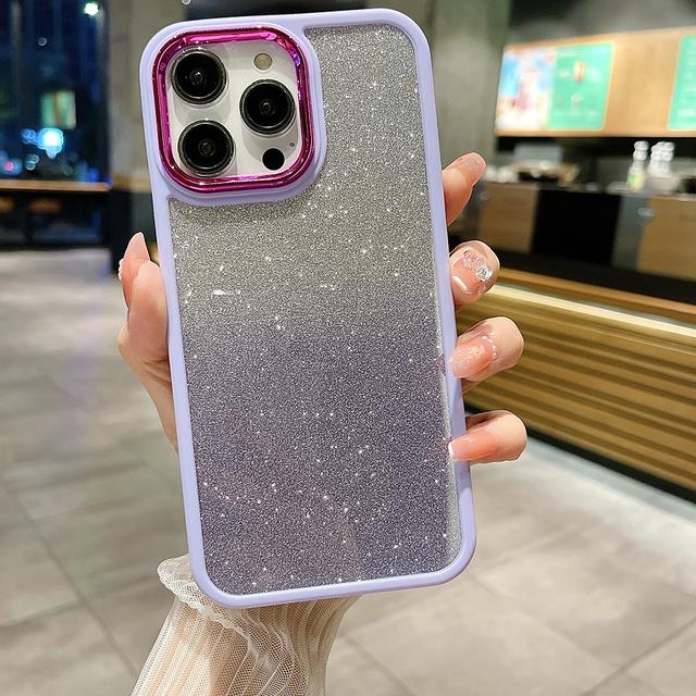 Placcatura Cornice Obiettivo Fotocamera Cover Posteriore Glitter Gradiente Per Iphone 14 Pro Max Plus 11 12 13 Pro Max Custodia Bumper Antiurto