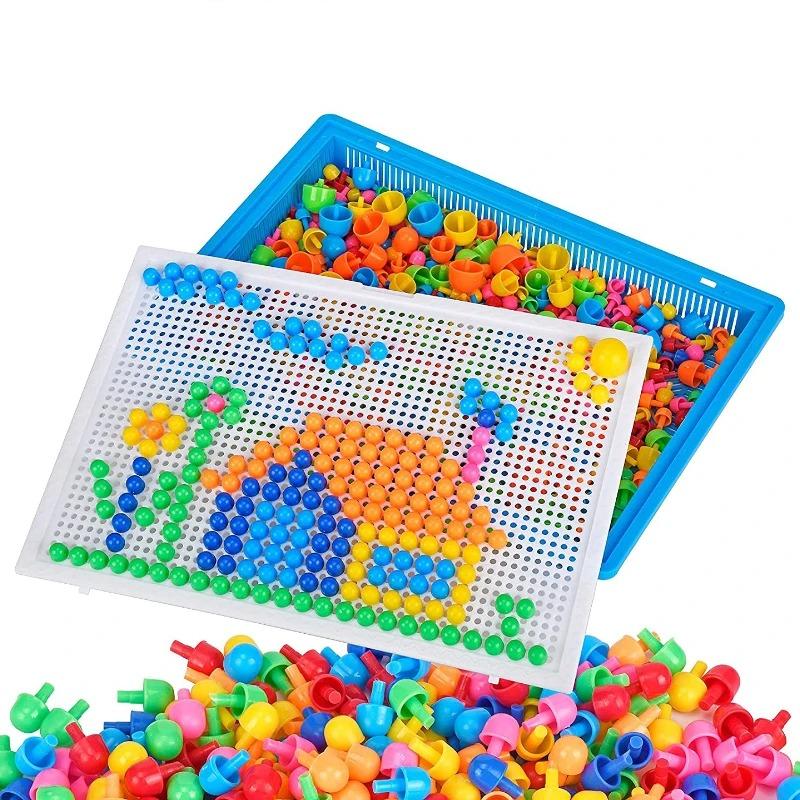 

296 Pieces/Set Box-Packed Grain Mushroom Nail Beads Intelligent 3D Game Games Jigsaw Board For Kids Kids Educational Toys