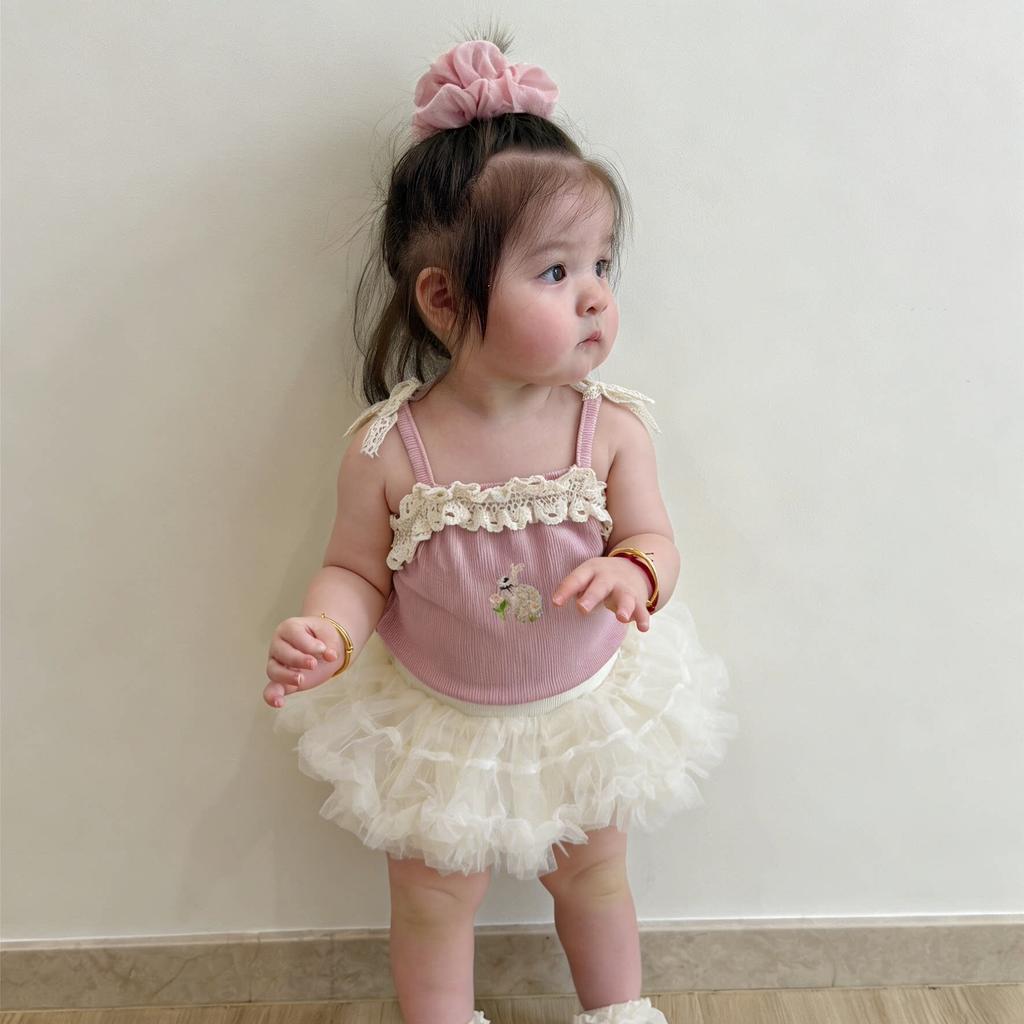 Baby Girl Summer Thin Camisole And Cake Skirt Pants Two Piece Set Infant First Birthday Outfit