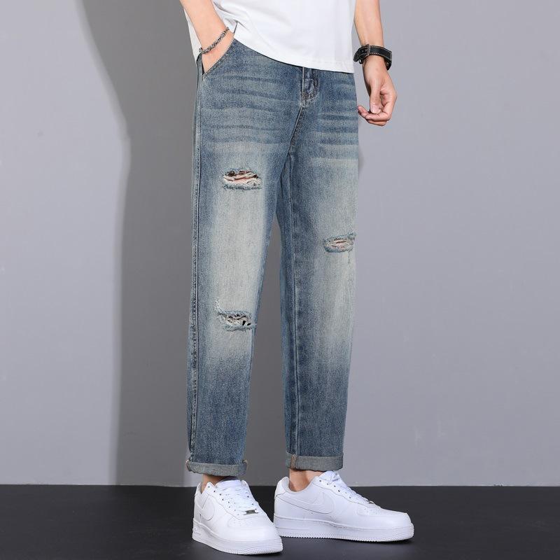 Conical Jeans Men's Loose Straight Wash American Ripped Versatile Trousers