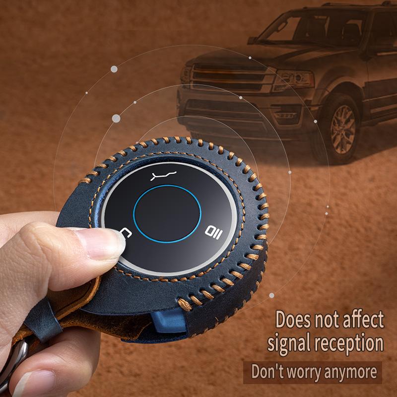 Crazy Horse Leather Car Smart Remote Key Case Fob Shell For Neta V U Pro Hezhong New Energy Vehicles Auto Keychain Interior Accessories