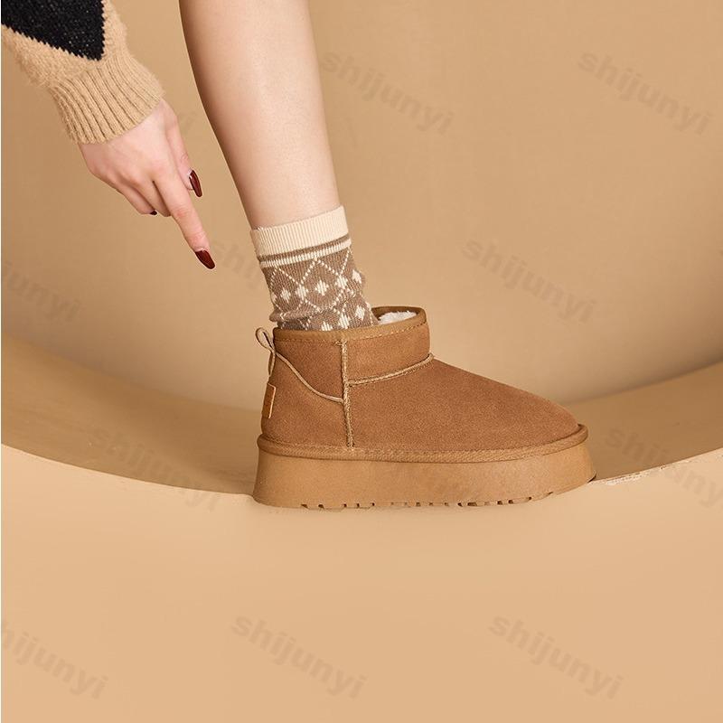 Winter Women Snow Boots 2026 Plush Warm Anti Slip Comfortable Ankle Boots Fluffy Round Toe Platform Windproof Cotton Boots