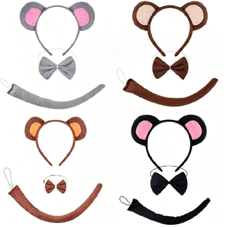 Mouse/Monkey Costume Accessories Ears Headband Tail Tutus Skirt for Halloween Cosplay Party Dressing Up Animal Costumes