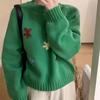 Autumn New Women's Clothing Flower Age-reducing Outer Sweater Women's Crew Neck Autumn Clothing Lazy Wind Knitted Top