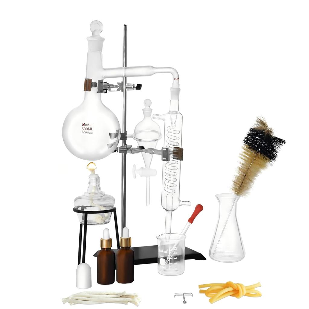 Home Distiller Distilling to Make Oil Moonshine Alcohol Distiller Chemistry Lab Glassware Kit Glass Distillation Apparatus Set