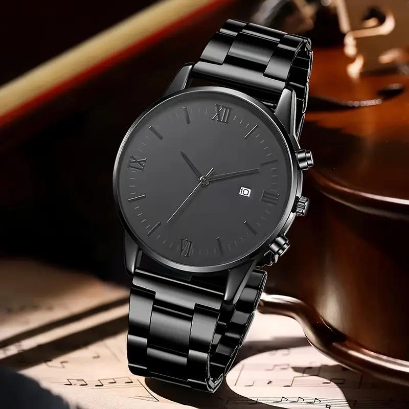 Men's Versatile Quartz Watch with Calendar - Steel Band, Large Dial, Casual & Business Style