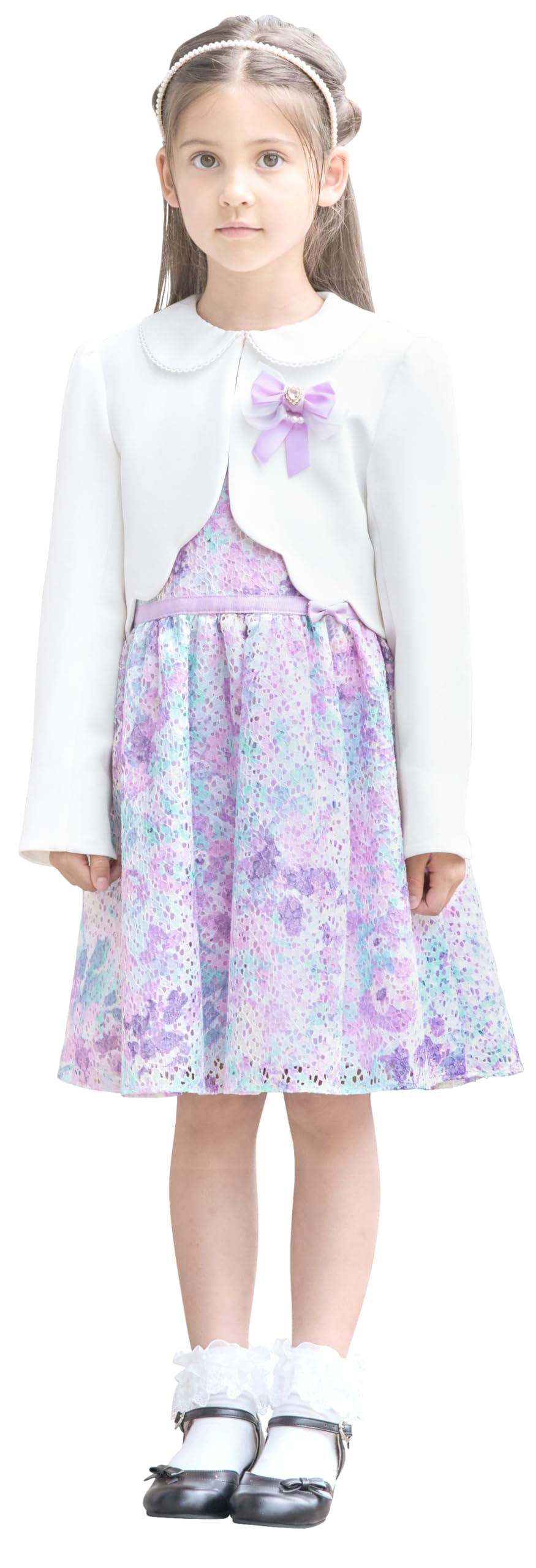 

Костюм для девочек на церемонию поступления в школу Arisana, одежда для церемонии выпуска, формальный юбочный комплект с болеро 115 см, лавандовый Ellen [Arisana] Детский (2-х частей