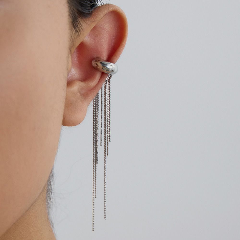 18K Gold C-shaped Ear Clip Stainless Steel Tassel Earrings Punk Gold Jewelry Travel