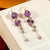 Ręcznie robione kolczyki z haczykami, solidne kolczyki z ametystu ze srebra próby 925 z naturalnym turmalinem, wiszące kolczyki dla kobiet i dziewcząt