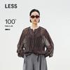 2025 Summer Loose Fit Round Neck Silk Striped Shirt