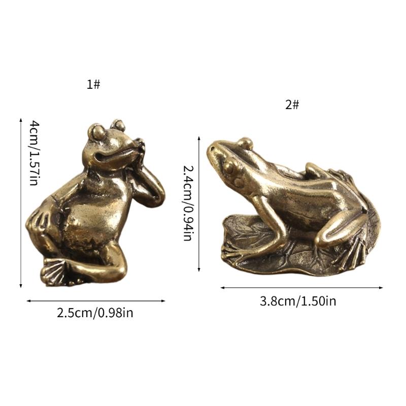 Carving Brass Frogs Miniature Statue Solid Design Decorative Accent Fengshuis Animal Figurine For Desk Shelf Living Room