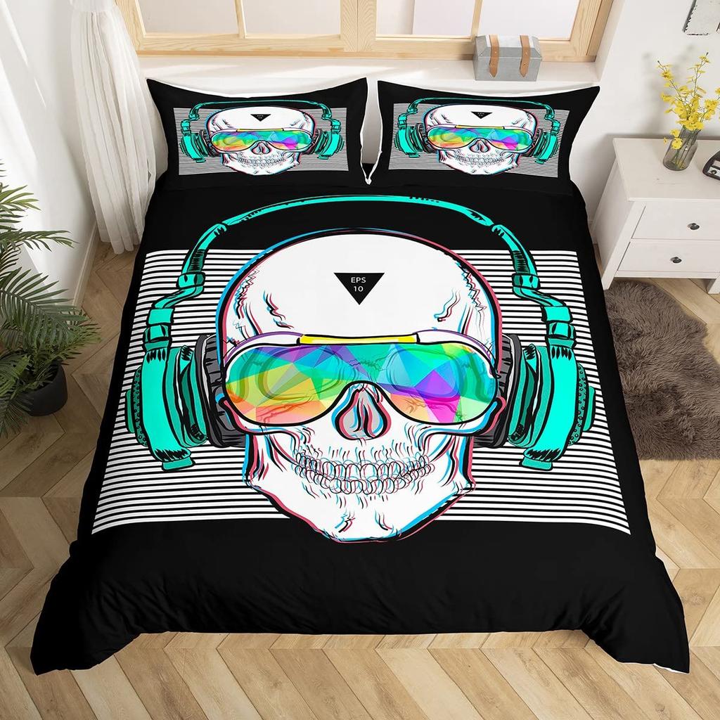 Headphones Duvet Cover Set for Kids Teens Queen Lightweight Down Quilt Covers Bedroom Decor 2 Pillowcases 1 Duvet Cover No Quilt
