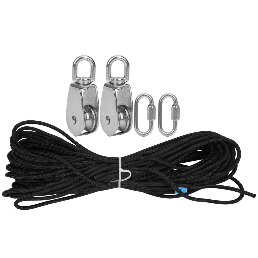 25MM Single Pulley Set with 30m Nylon Rope and 2Pcs PVC Carabiner Buckle Accessory