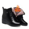 Autumn Winter Warm Fur Cotton Thick Shoes Women's High Heels Leather Wedges Soft Bottom Flat Bottom Ankle Boots