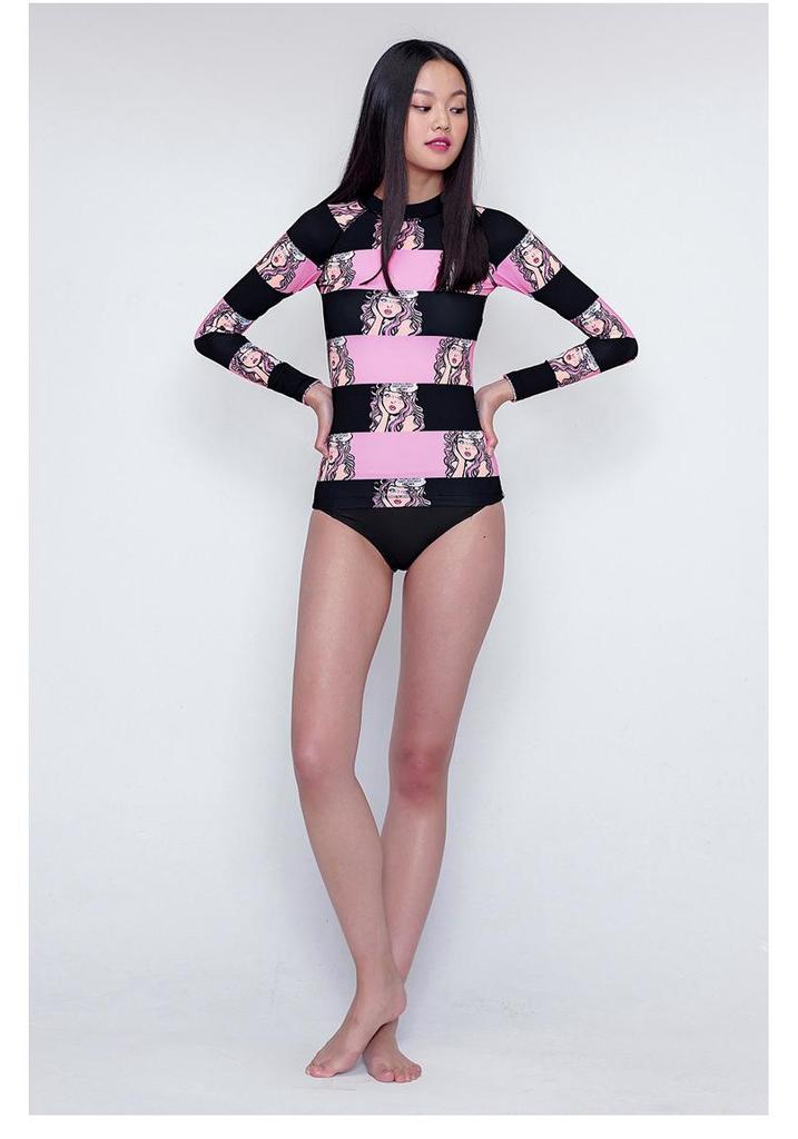 Bañador de manga larga para mujer estilo coreano con protección solar para surf, buceo y deportes de playa.