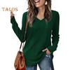 Women Tunic Sweater V-Neck Long Sleeve Solid Color Ribbed Casual Tops Slim Fit Knitted Loose Fit Fall Tops