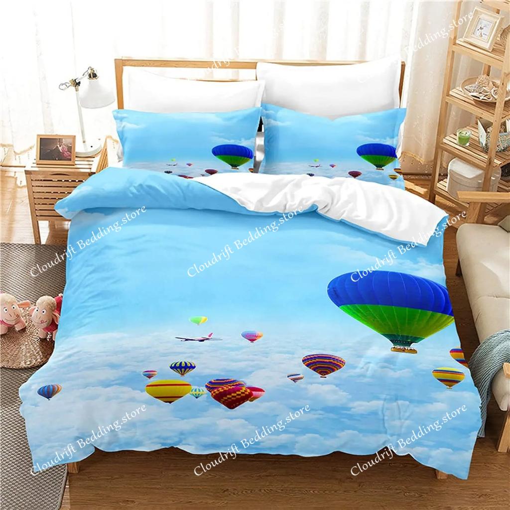 Hot Air Balloon Duvet Cover Set King Queen Full Size Polyester Comforter Cover For Kids Boys Girls Bedding Set With Pillowcase