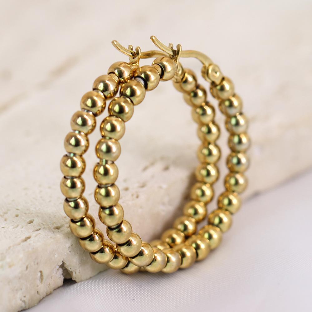 14K Gold Elegant Earrings with Simple 4MM Round Beads Stainless Steel Studs for Women