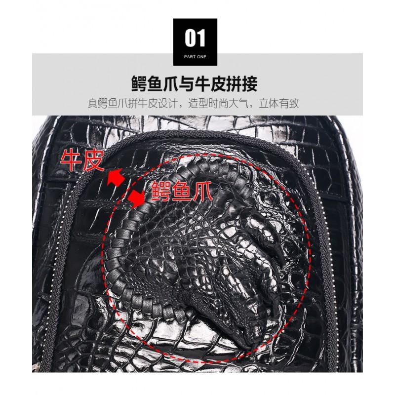 Crocodile Patterned Men's Chest Bag Made Of Genuine Leather Crossbody Cowhide With Claws Trendy Single Shoulder