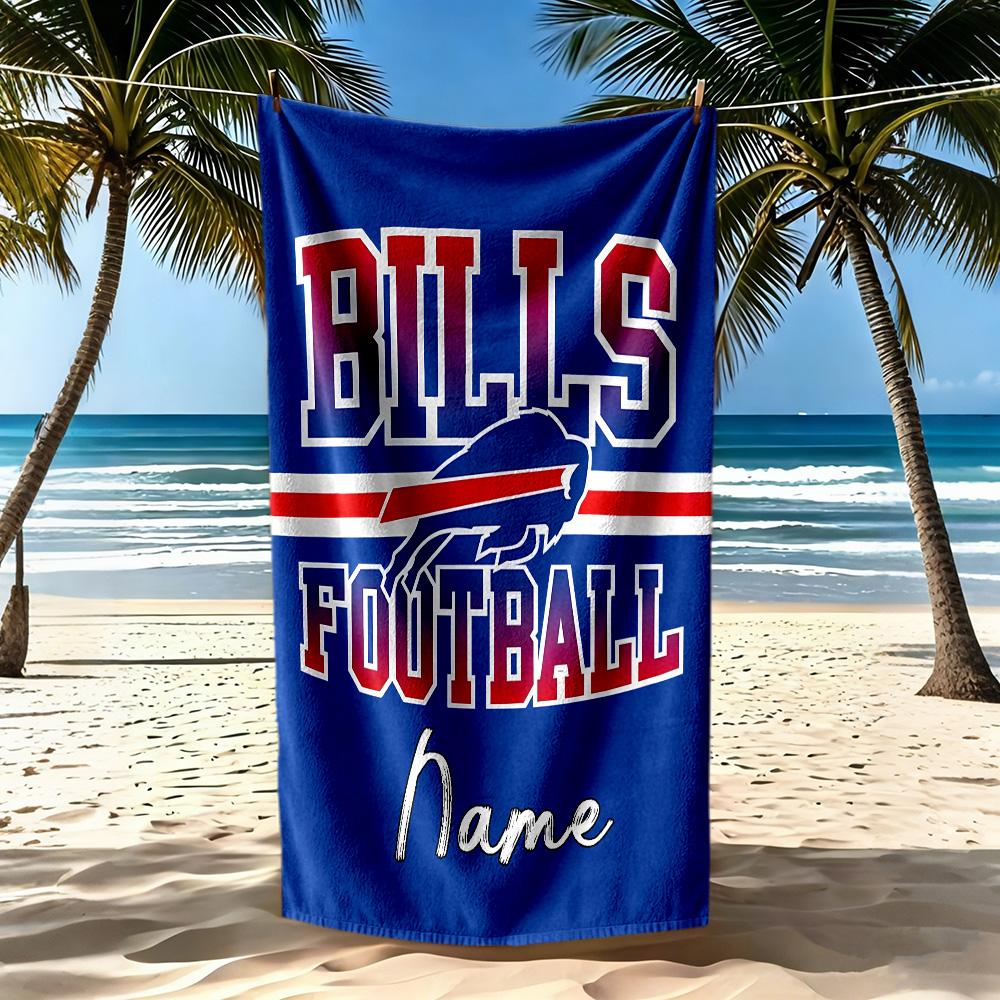 Buffalo Bills Football Customize Your Name Beach Towel Quick-Dry Soft Microfiber Suitable for Sports Travel Swimming Yoga Bathroom Beach And Pool