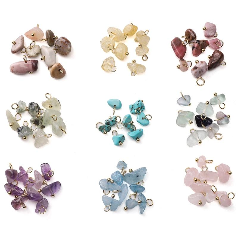[5-10mm] 5pcs Natural Stone Pendant Mini Natural Crushed Stone Color Retention Pendant DIY Bracelet Necklace Earring Accessories