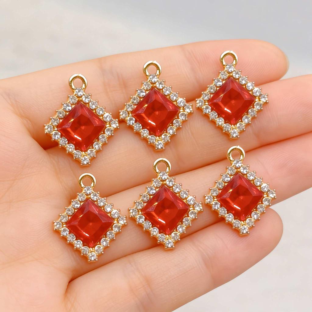6pcs Rhinestone Alloy Pendants Square Charms For Jewelry Making Handmade Necklace Earrings DIY accessories