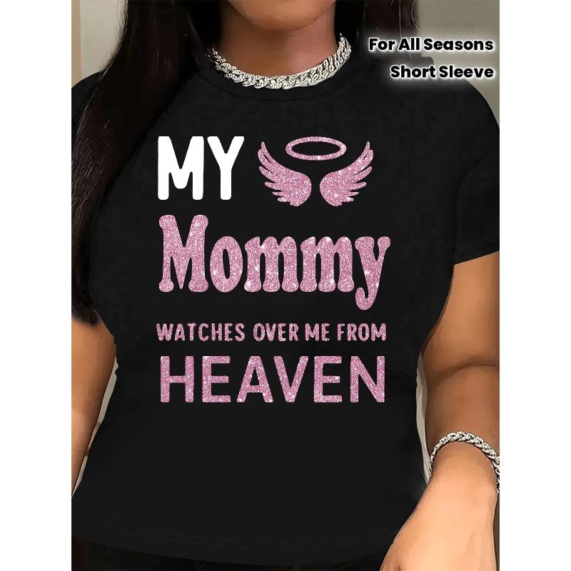 

Women s My Mommy Watches Over Me from Heaven Print T-Shirt - Loose-Fit Comfortable Casual Short Sleeve Top Suitable for All Seasons 4XL чорний