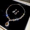 Diamond-encrusted Flower Wheat Stud Earrings Necklace Court Style Light Luxury High-end Jewelry Set Elegant Temperament Versatile Jewelry