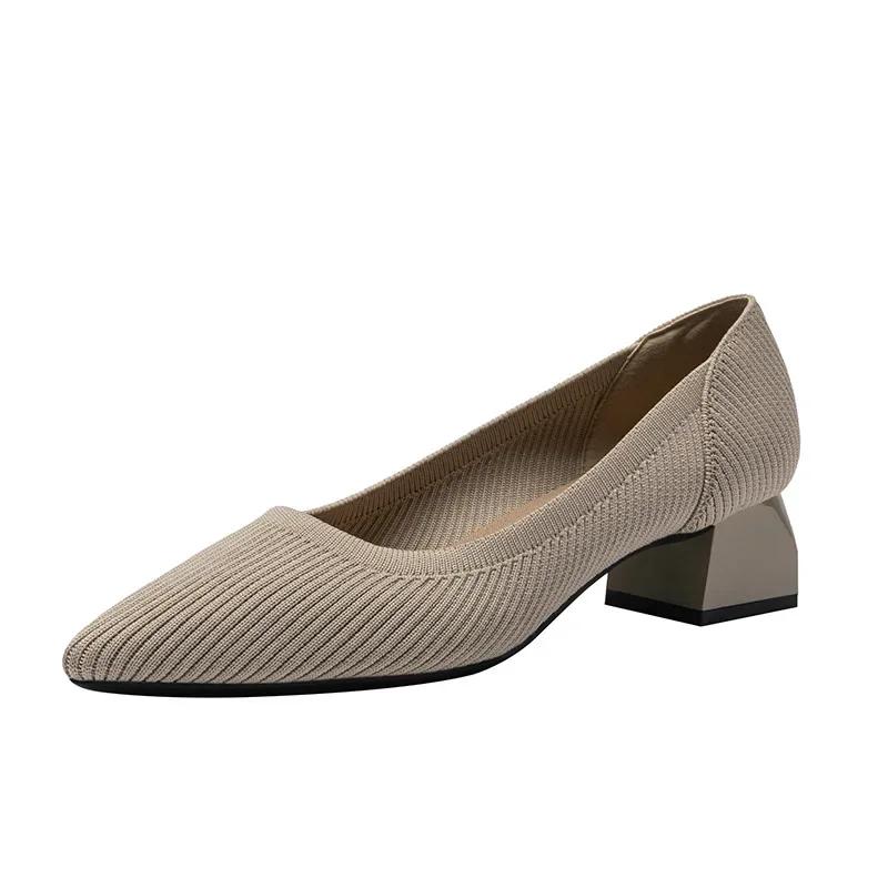 Rough Order Shoes Women Mid Heel 4cm Breathable Knitted Oversized Soft Soled Casual Woven Shoes Cloth Shoes Wide Heels Women