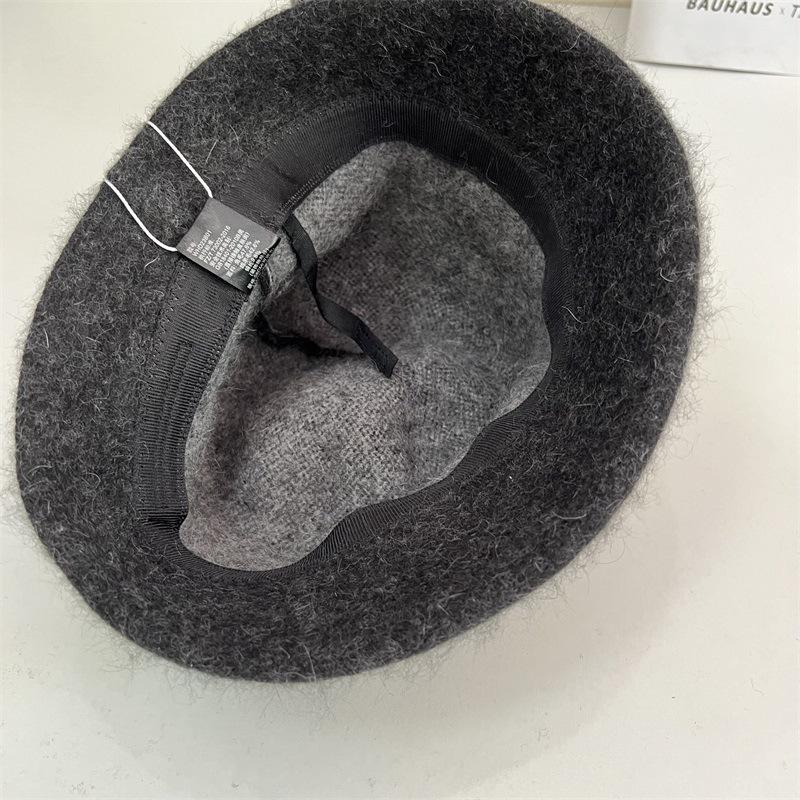 Contrasting Color Rolled Brim Wool Bucket Hat Women's Autumn and Winter Temperament Elegant Warm Basin Hat Versatile Velvet Wool Hat