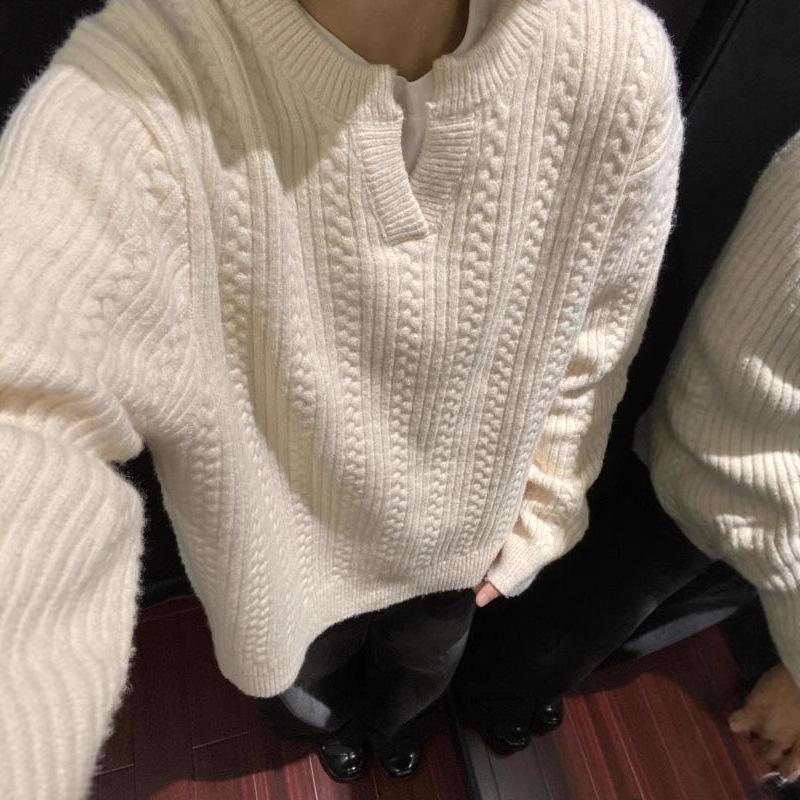 

Men s Retro Casual Cable Knit Sweater - American High Street Style 3XL мигдалевий