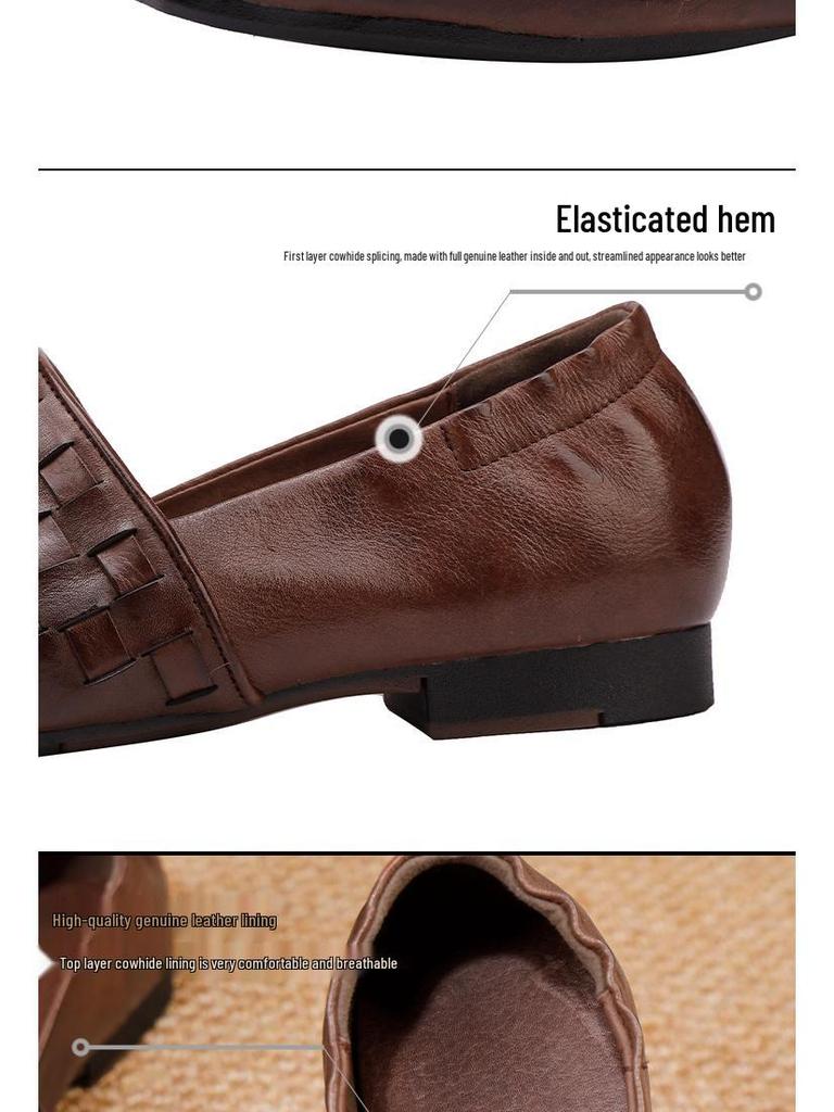 Dámské 2025 podzimní tkané kožené mokasíny - Ručně vyráběné hovězí baleríny pro všechna roční období