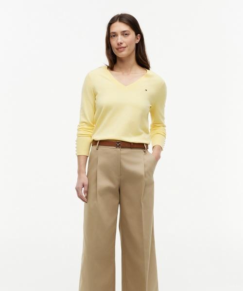 TOMMY HILFIGER Cuff Button V-Neck Sweater (T22G6Kto010Wt1Zf0)