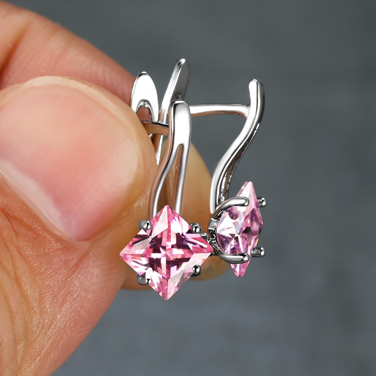 

1 пара серег-клипс серебряного цвета с огранкой принцессы, синих, зеленых, цвета морской волны, красного, фиолетового цвета, серьги-клипсы с камнем для невесты, принцессы, помолвки, висячие серьги розовый