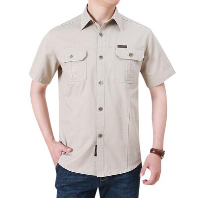 Verão militar camisa de manga curta roupas de trabalho masculinas algodão carga polegada camisa ao ar livre solta camisa masculina engomar livre