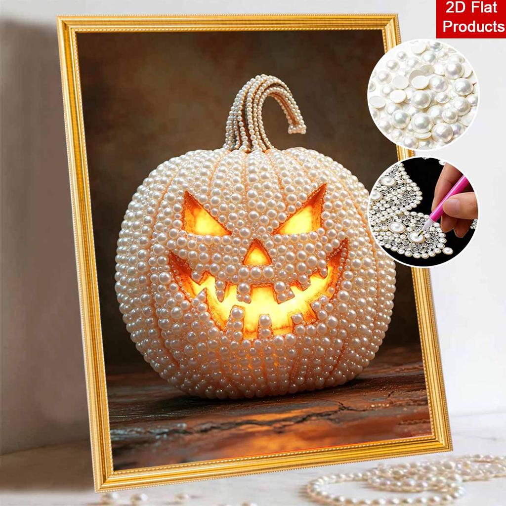 DIY Pearl Painting Canvas Halloween Jackolantern Frameless 3D Bead Art Relaxing Craft for Living Room Decor
