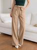 Women Tie Waist Wide Leg Pants Solid Color Casual Loose Fit Long Trousers