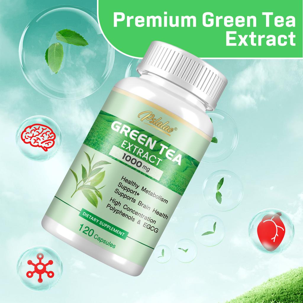 Grüntee-Extrakt-Kapseln, 1000 mg pro Portion, enthaltend 50 % EGCG und 98 % Polyphenole, leicht absorbierbar, GVO-frei, für Erwachsene geeignet.