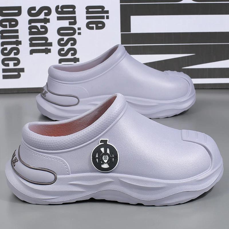 

Мужские тапочки Eva, осенне-зимние кухонные туфли для мужчин, рабочие, водонепроницаемые, легкие, износостойкие, с толстой подошвой, без застежек, мужские тапочки 44-45 серый