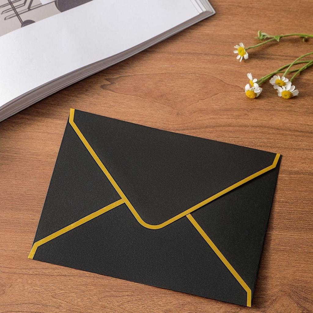 Stiff Double Offset Paper 5Pcs Western Style Envelopes with Gold Foil Trim, Invitation Edge Greeting Card Holders for Wedding, Cards, Business