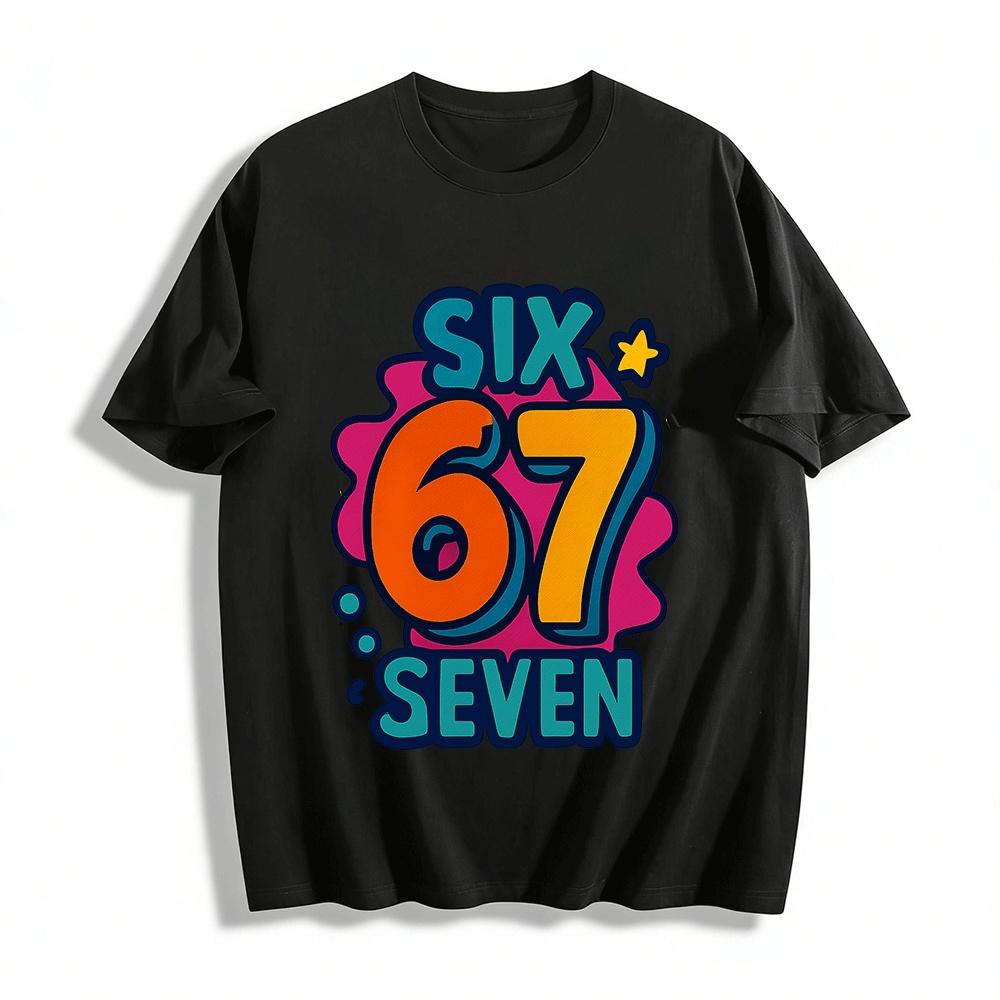 Trendy Unisex T-Shirt With Fun Number 67 Graphic Print Pure cotton T-shirt XXS