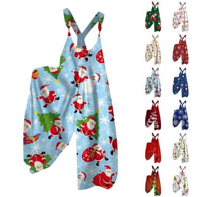 Women's Summer Bib Pants Christmas Printed Vintage Jumpsuit (Non-Adjustable Straps)