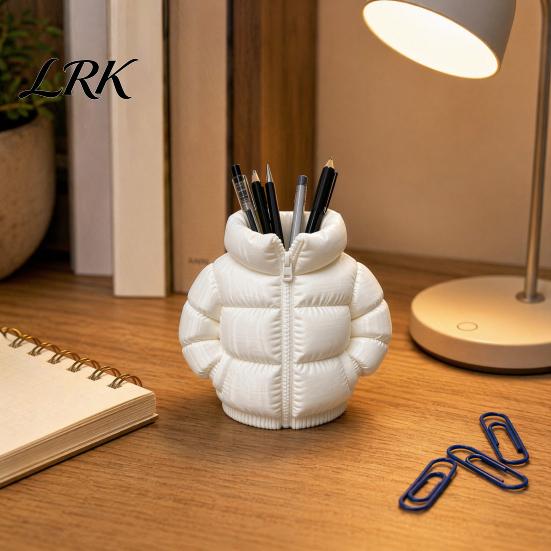 Warm Visual Pen Holder Down Jacket Holder, 3D Printed Desktop Organizer, Lightweight Durable Hollow Matte Texture for Students Dormitory Office