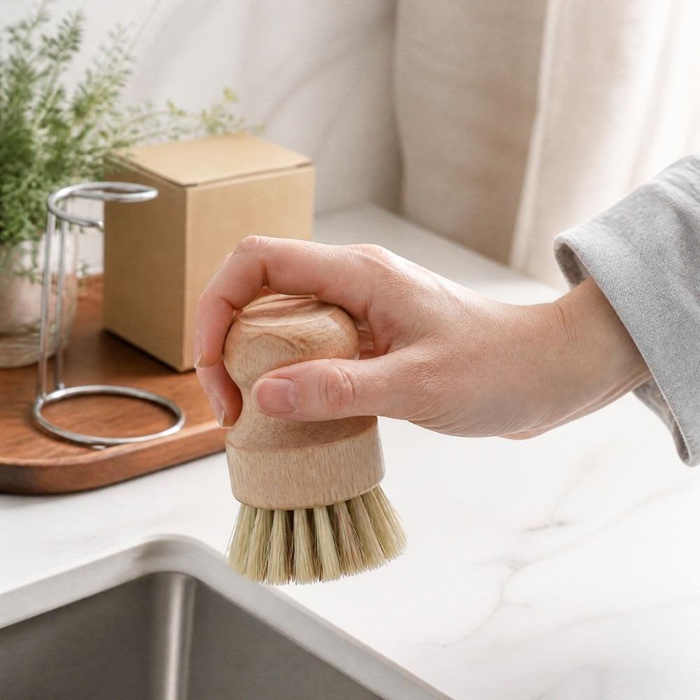 with stand Dishes Cleaning Brush Wooden Handle Wooden Dishwashing Brush Kitchen Accessories